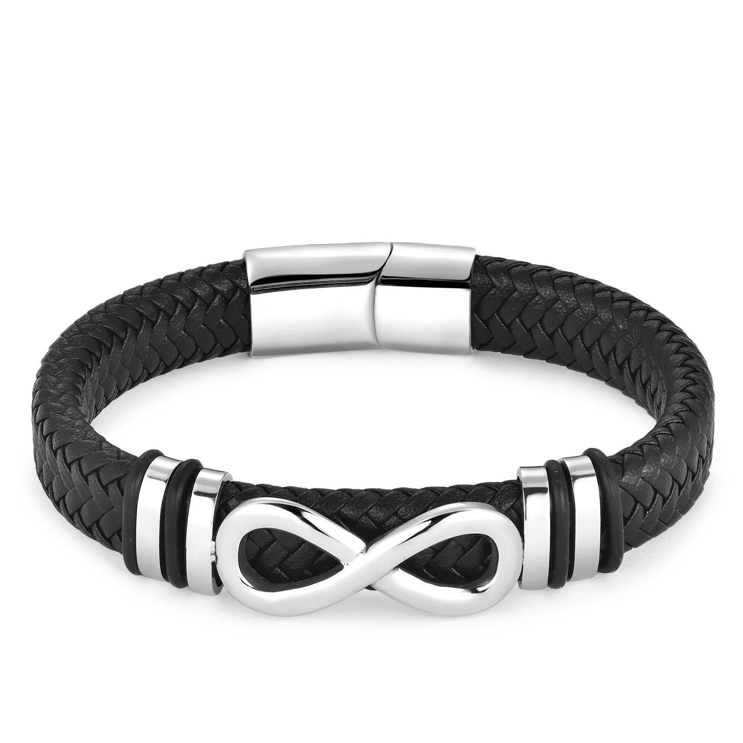 Classic Stainless Steel Leather Bracelet