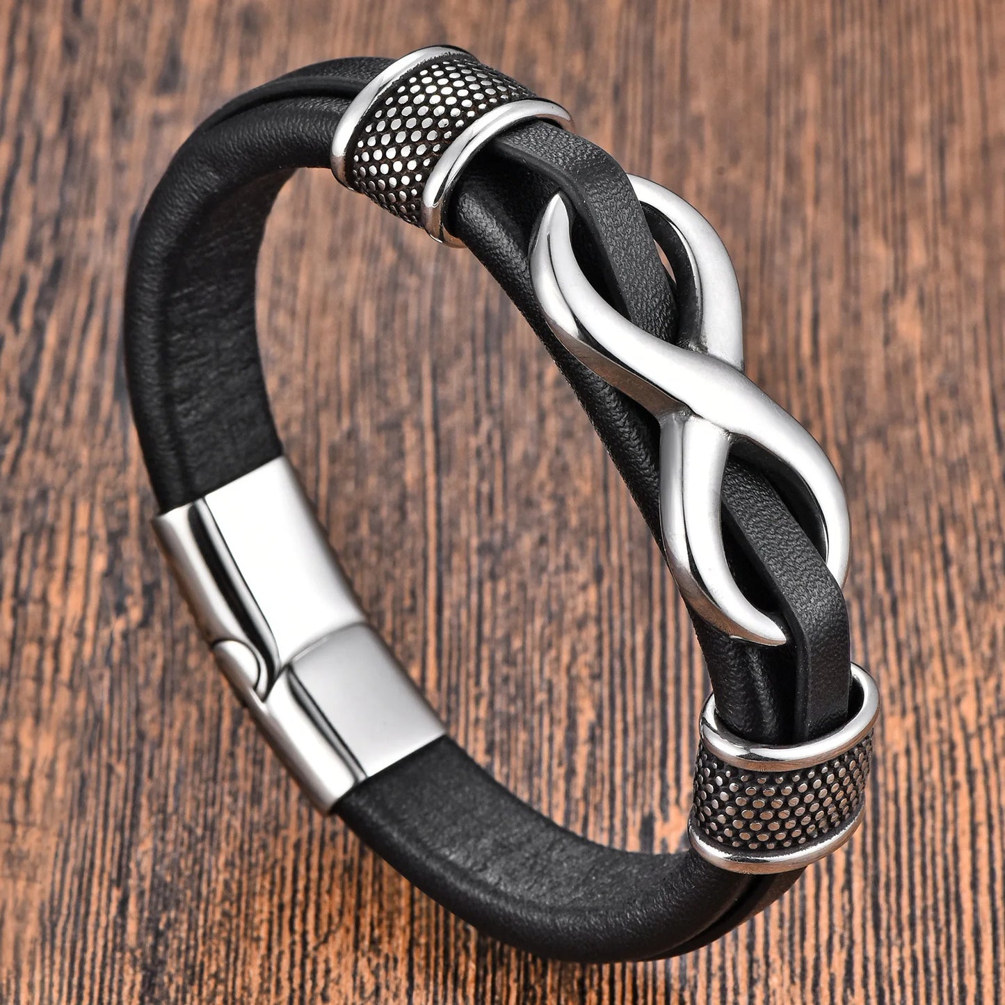 Classic Stainless Steel Leather Bracelet