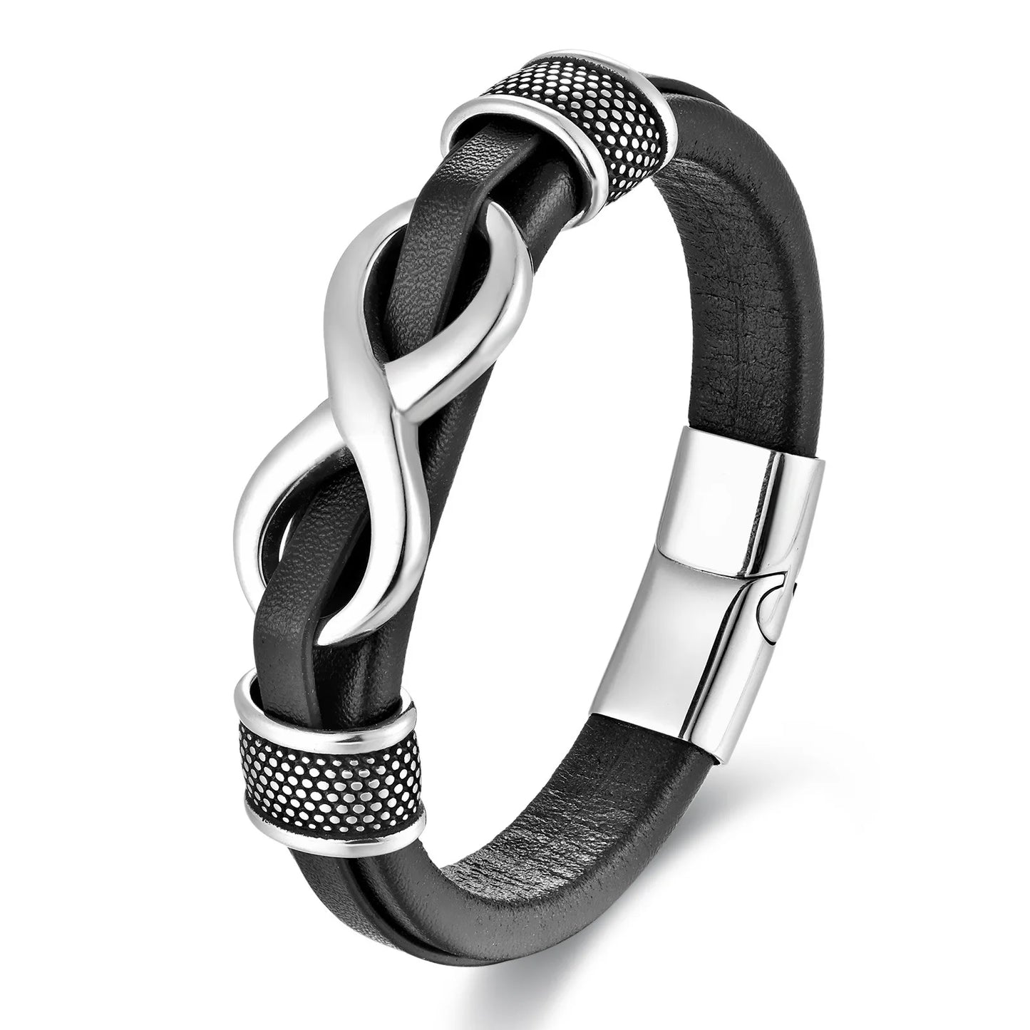 Classic Stainless Steel Leather Bracelet