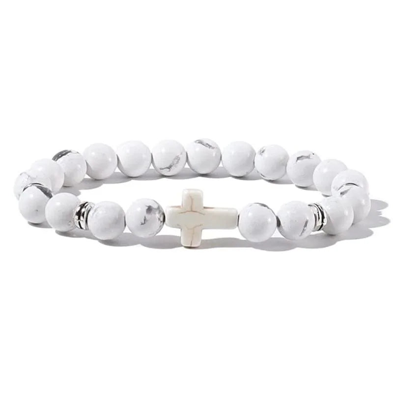 Stone Wood Beads Rosary Hematite Cross Bracelets