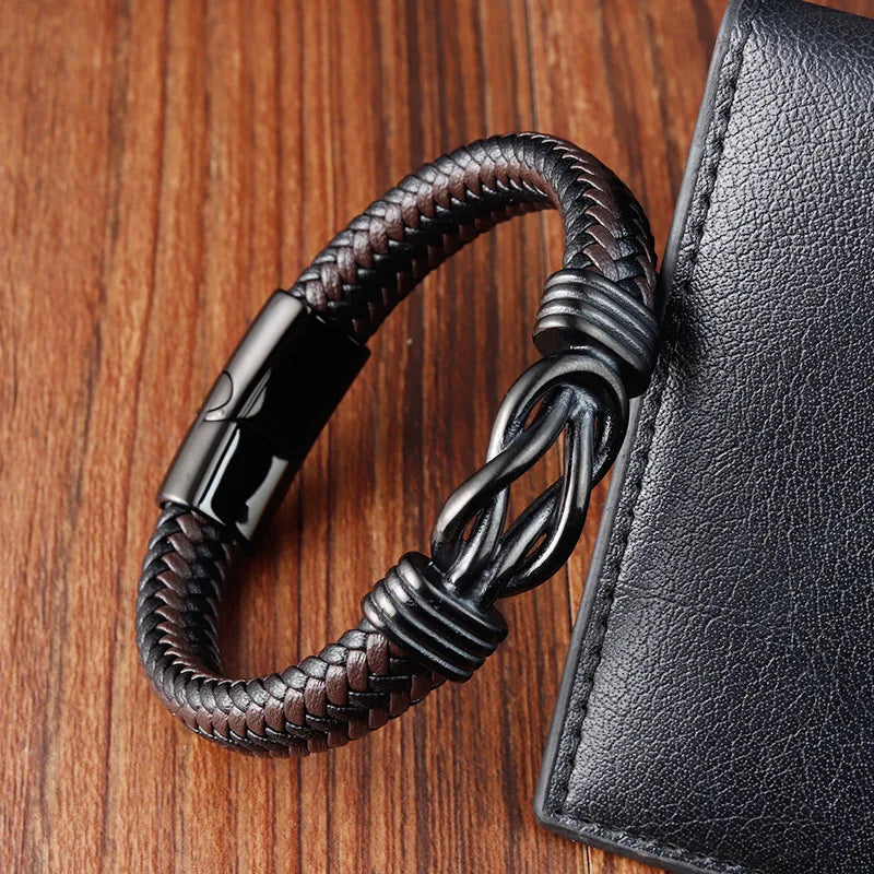 Classic Stainless Steel Leather Bracelet