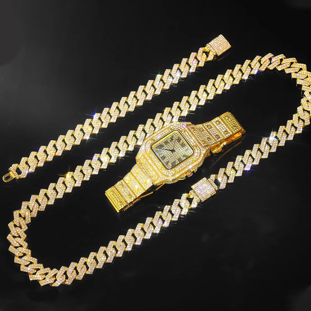 Gold Color Cuban Chain Watch