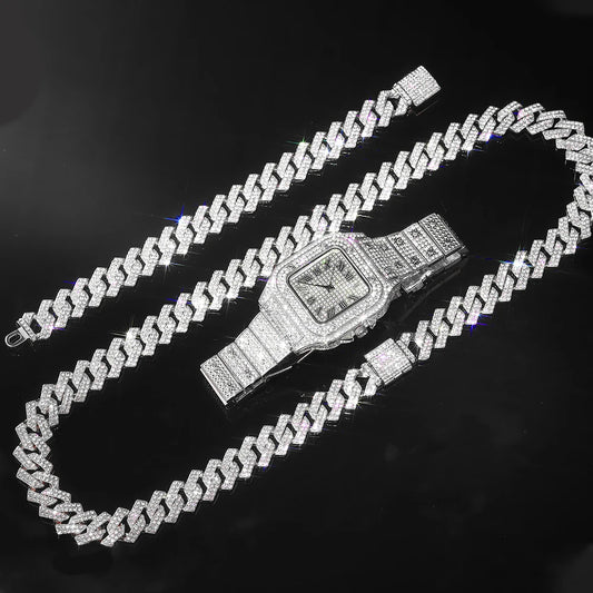 Gold Color Cuban Chain Watch