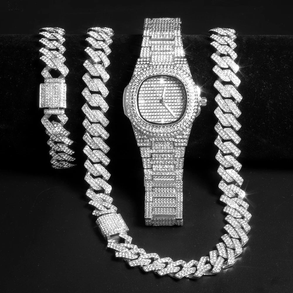 Gold Color Cuban Chain Watch