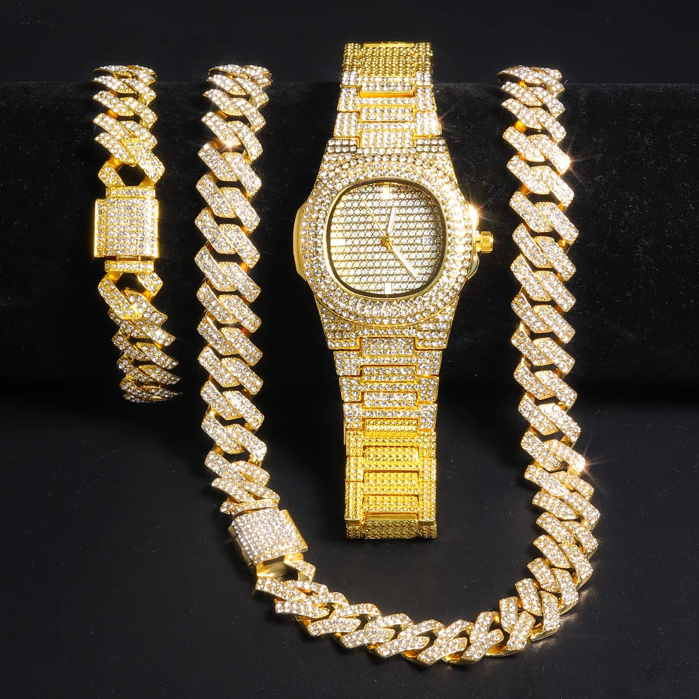 Gold Color Cuban Chain Watch