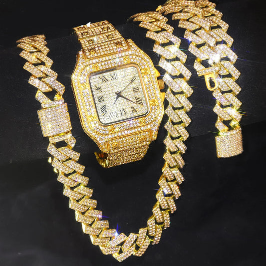 Gold Color Cuban Chain Watch