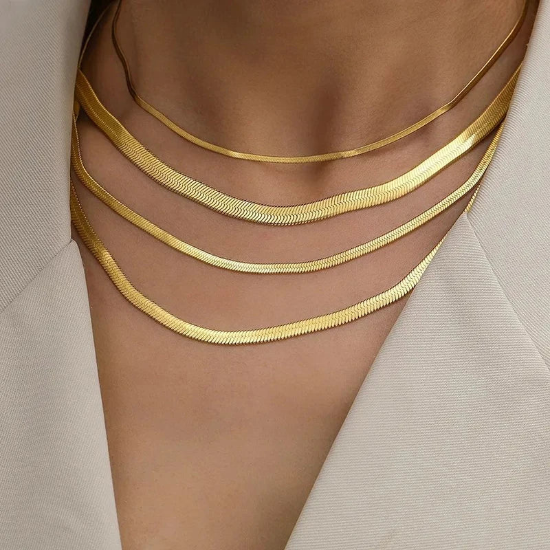 Hot Classic Unisex Flat Snake Chain Choker Necklace