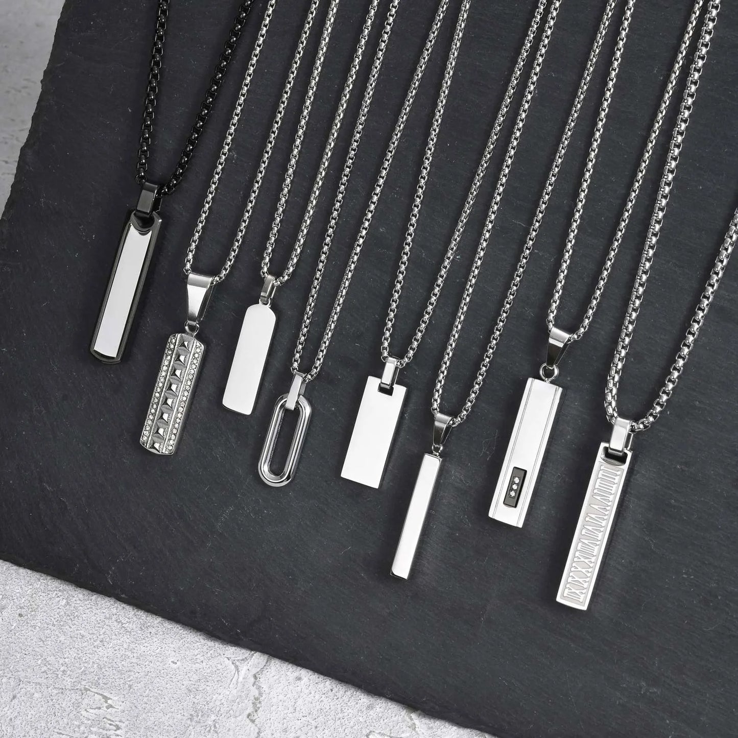 Geometric Stainless Steel Pendant with Box Chain
