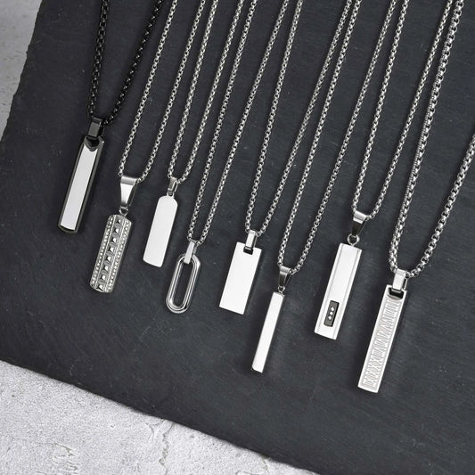 Geometric Stainless Steel Pendant with Box Chain