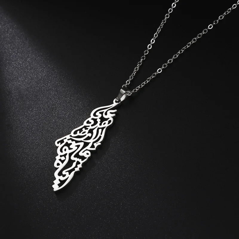 Ethnic Arabic Calligraphy Palestine Map Pendant Necklace