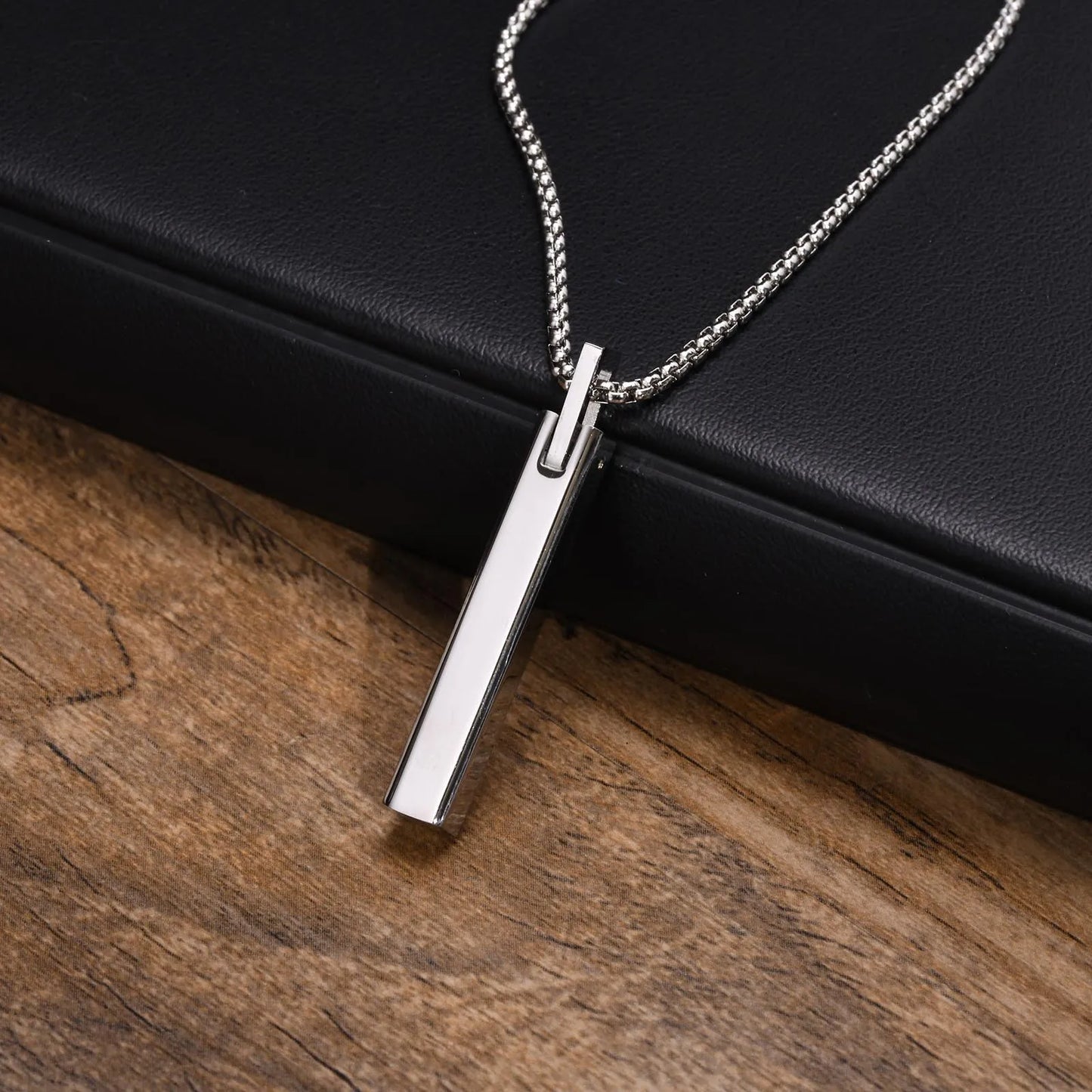 Geometric Stainless Steel Pendant with Box Chain