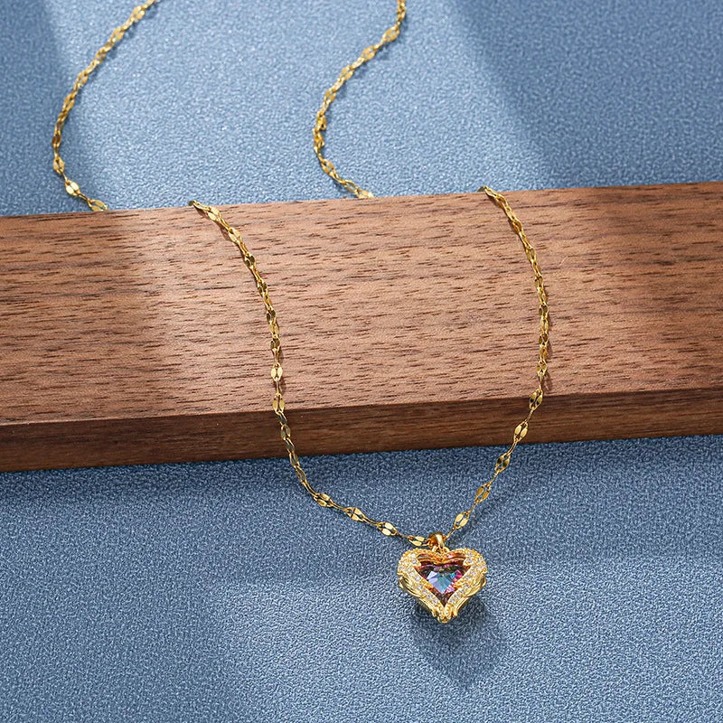 Top Luxury Colorful Crystal Ocean Heart Pendant Necklace