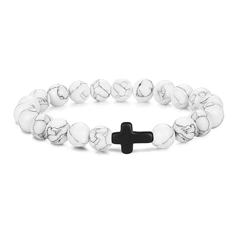 Stone Wood Beads Rosary Hematite Cross Bracelets