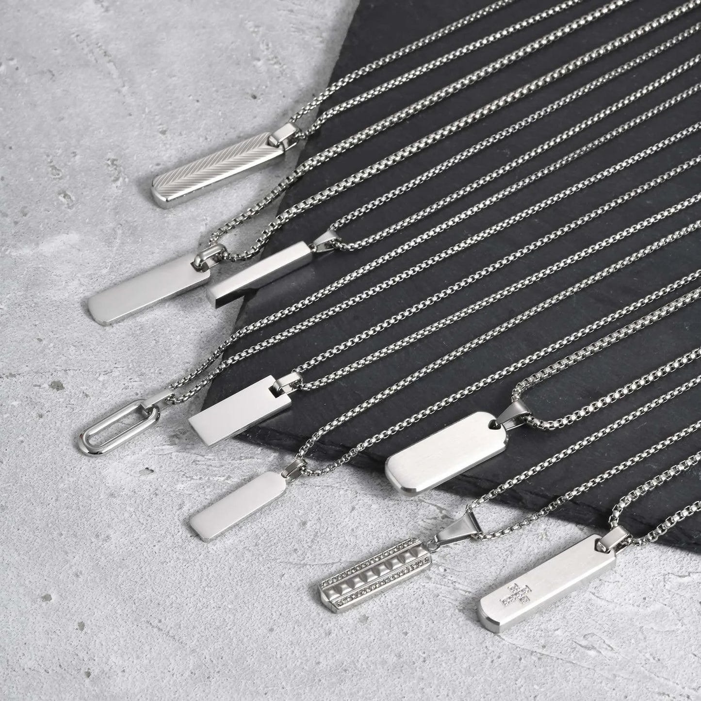 Geometric Stainless Steel Pendant with Box Chain