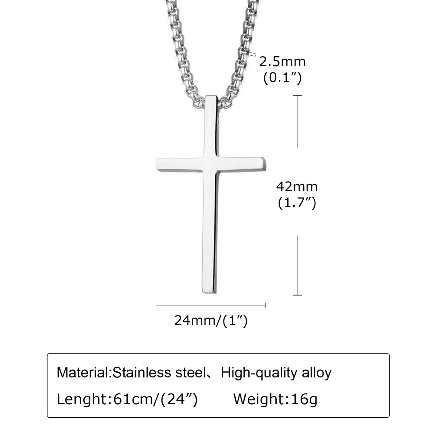 Plain Cross Pendant Collar with Stainless Steel Box Chain