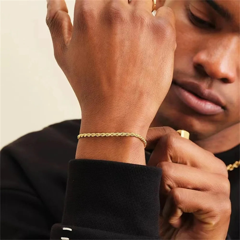 Hip Hop Stainless Steel Twist Chain Men Bracelet