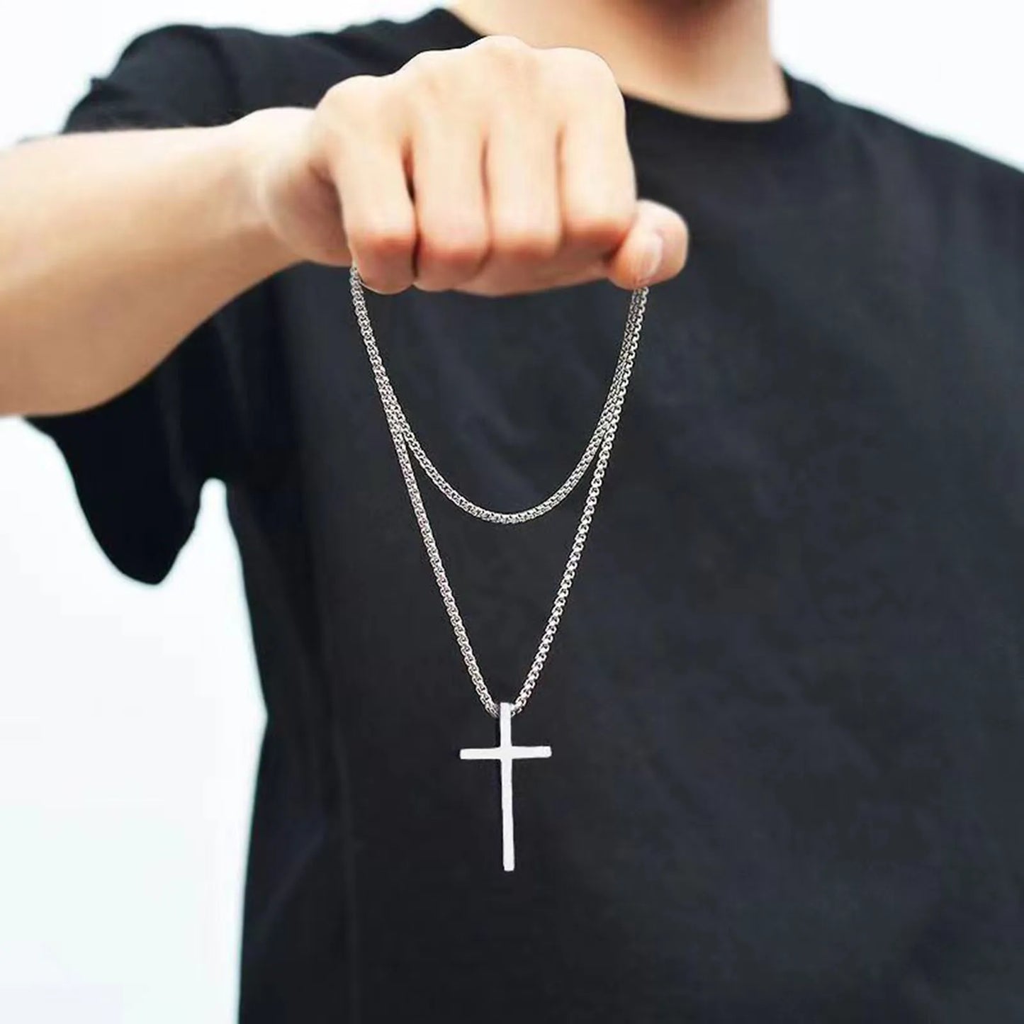 Plain Cross Pendant Collar with Stainless Steel Box Chain