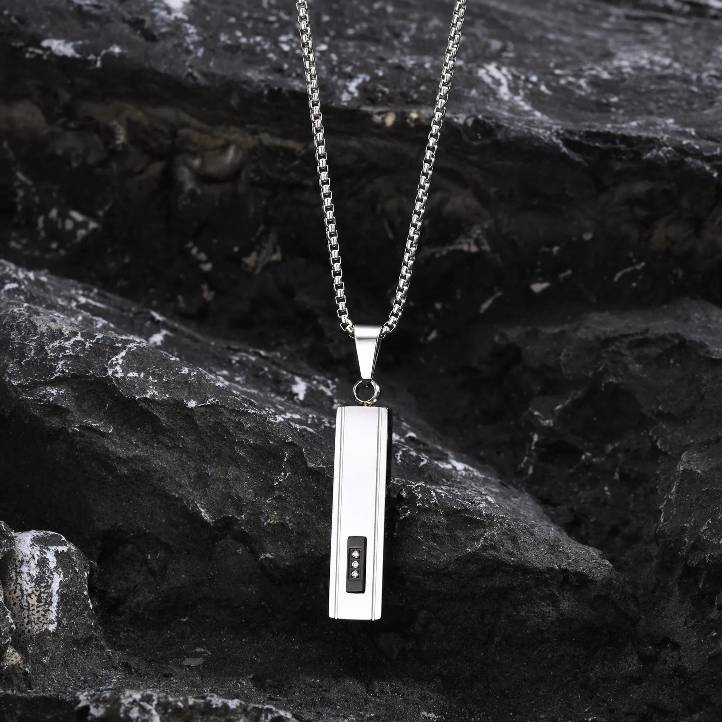 Geometric Stainless Steel Pendant with Box Chain