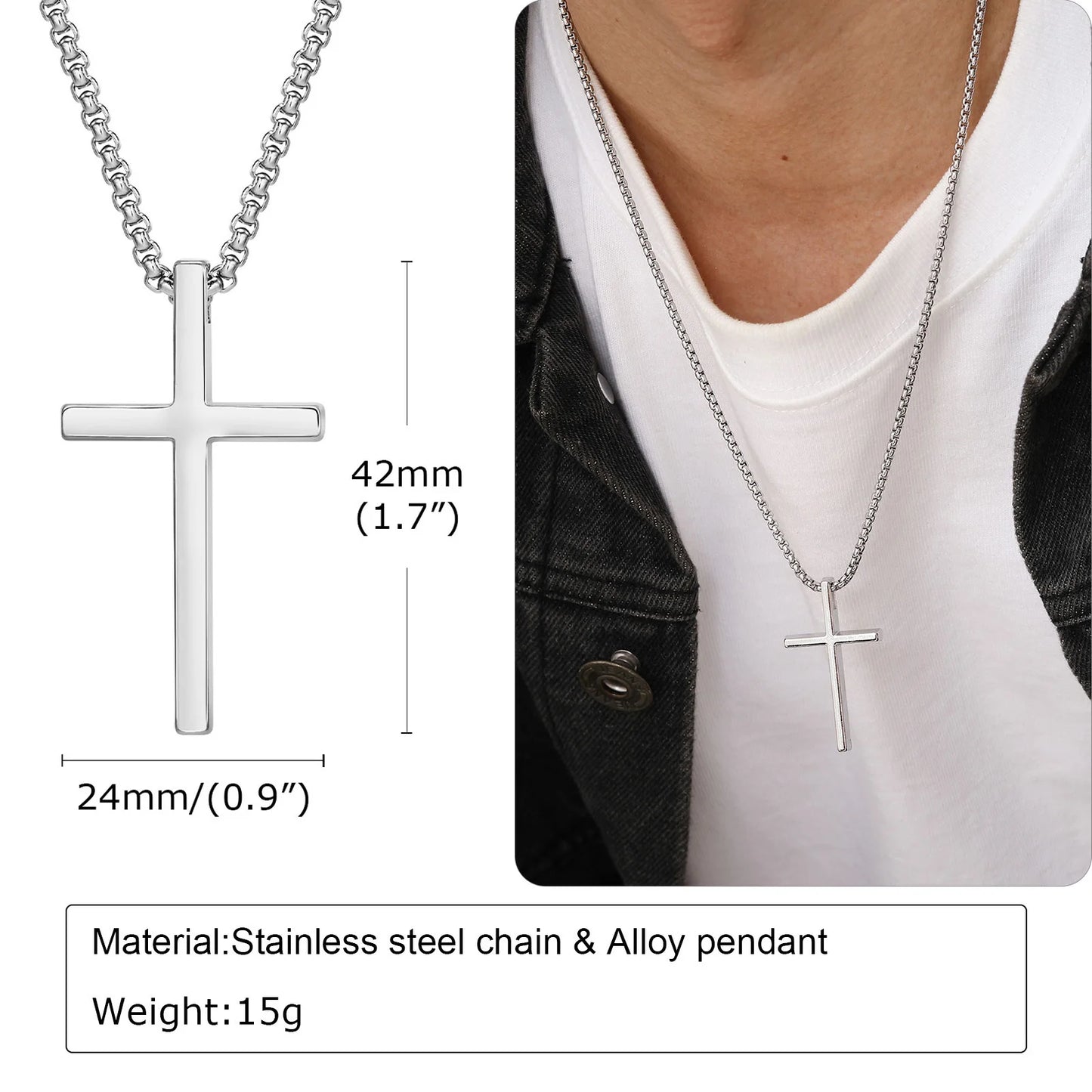Plain Cross Pendant Collar with Stainless Steel Box Chain