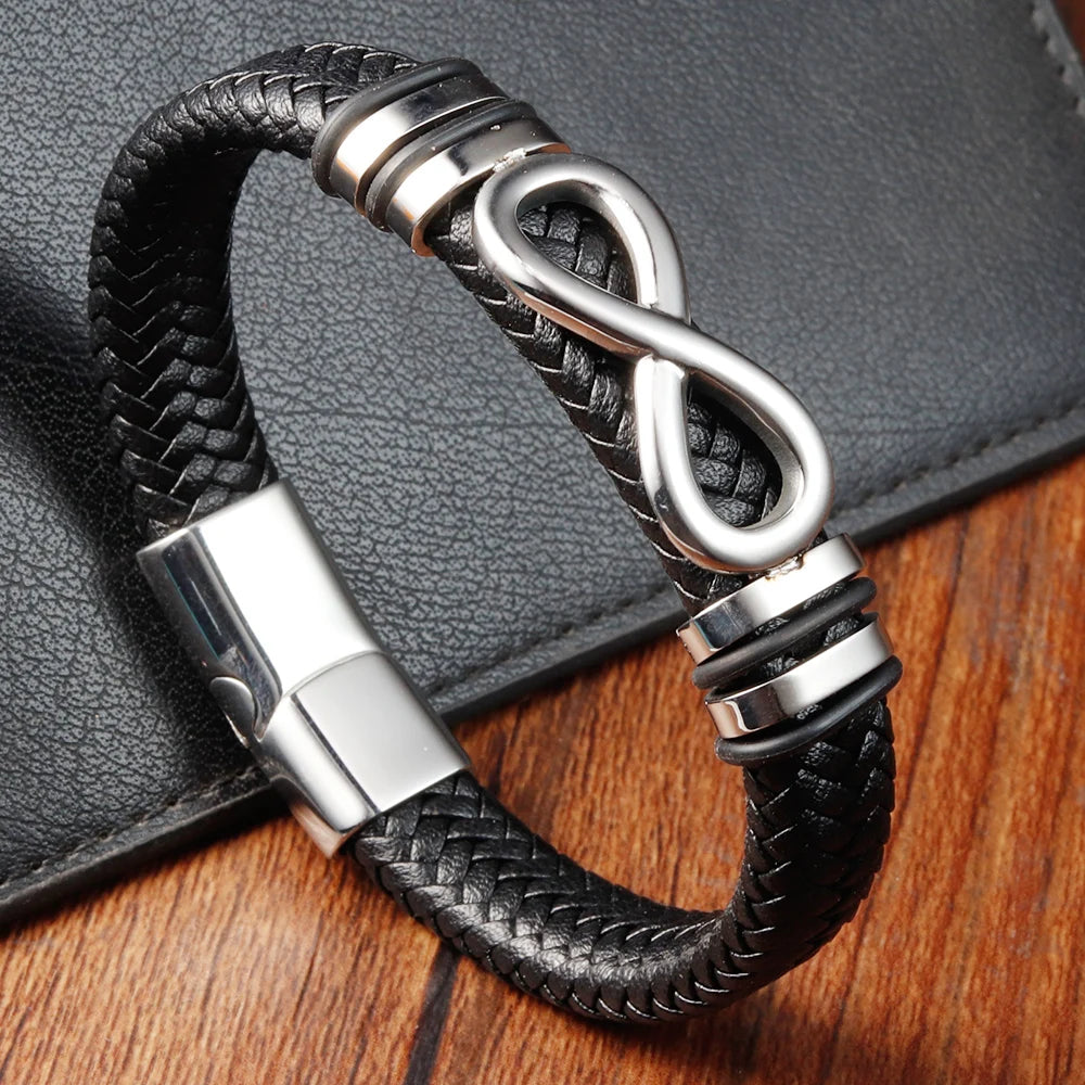 Classic Stainless Steel Leather Bracelet