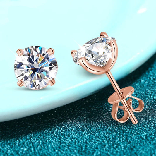 Rose Gold Colour Moissanite Stud Earrings