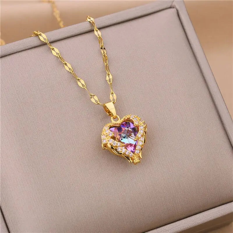 Top Luxury Colorful Crystal Ocean Heart Pendant Necklace