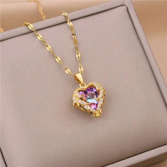 Top Luxury Colorful Crystal Ocean Heart Pendant Necklace