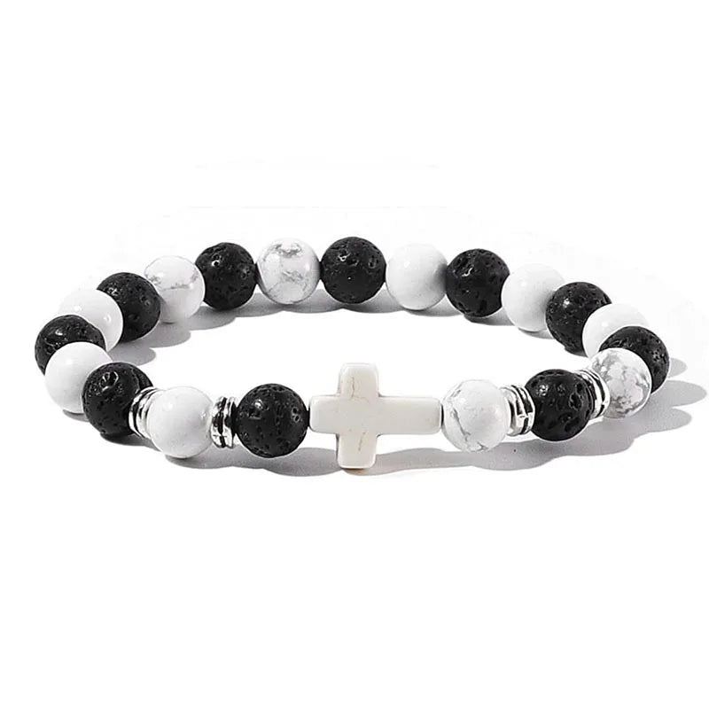 Stone Wood Beads Rosary Hematite Cross Bracelets