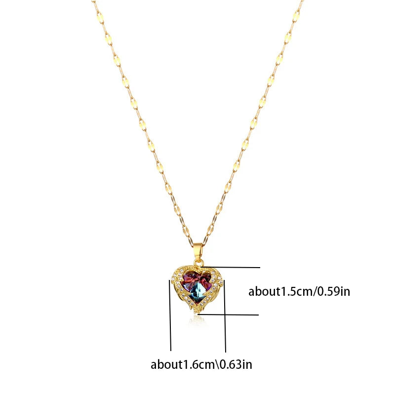 Top Luxury Colorful Crystal Ocean Heart Pendant Necklace
