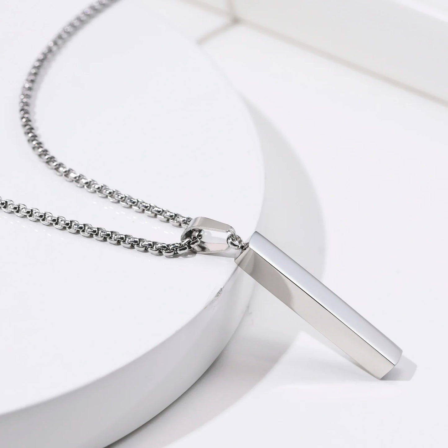 Geometric Stainless Steel Pendant with Box Chain