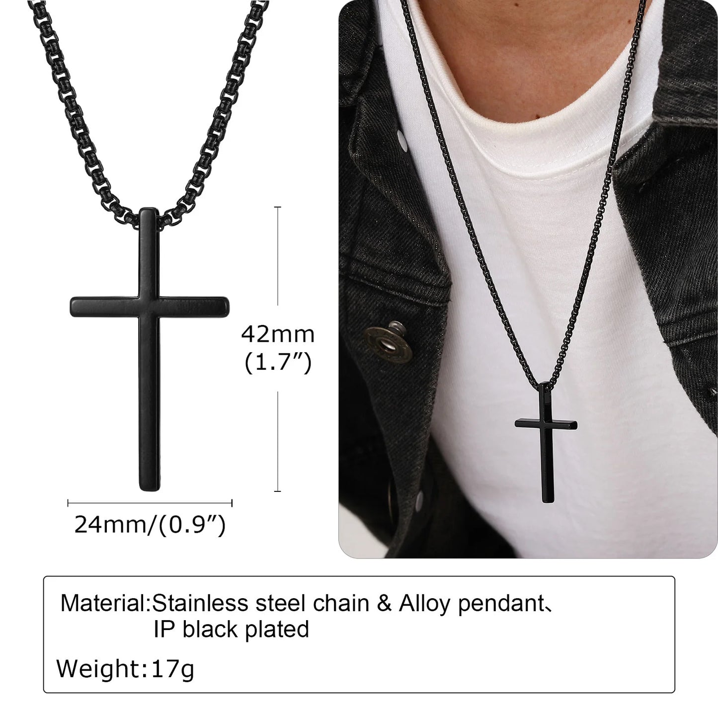 Plain Cross Pendant Collar with Stainless Steel Box Chain