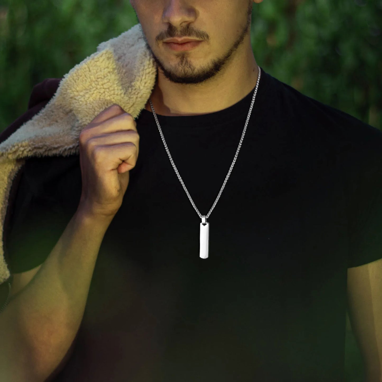 Geometric Stainless Steel Pendant with Box Chain