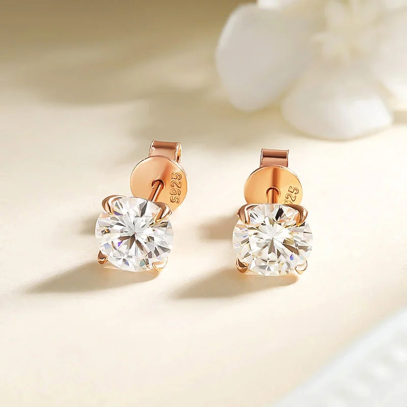 Rose Gold Colour Moissanite Stud Earrings
