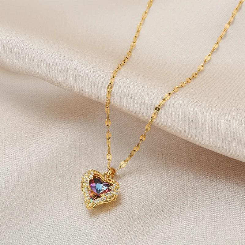 Top Luxury Colorful Crystal Ocean Heart Pendant Necklace