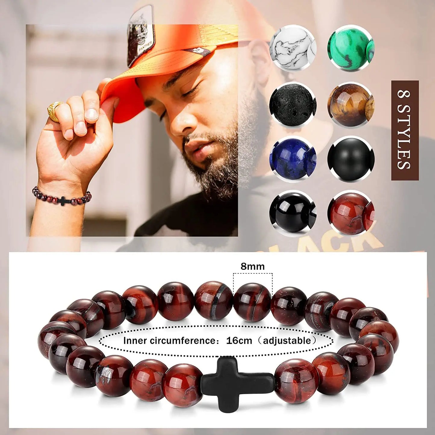 Stone Wood Beads Rosary Hematite Cross Bracelets