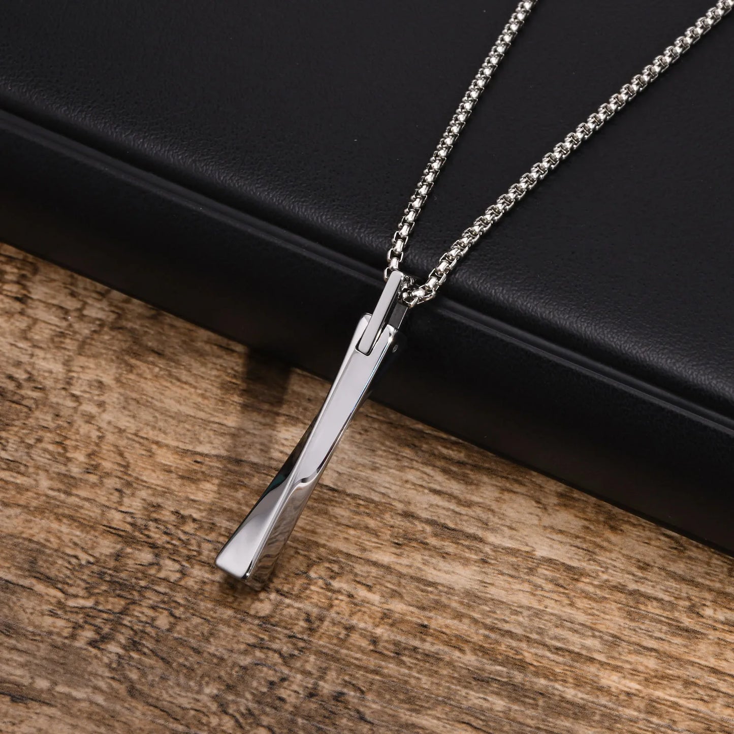 Geometric Stainless Steel Pendant with Box Chain