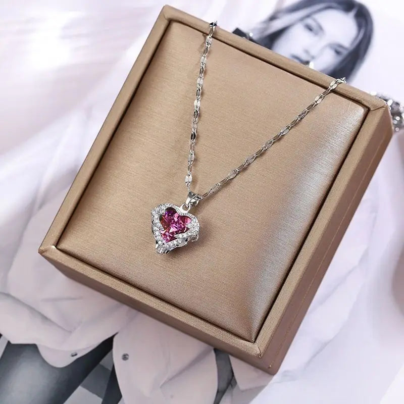 Top Luxury Colorful Crystal Ocean Heart Pendant Necklace