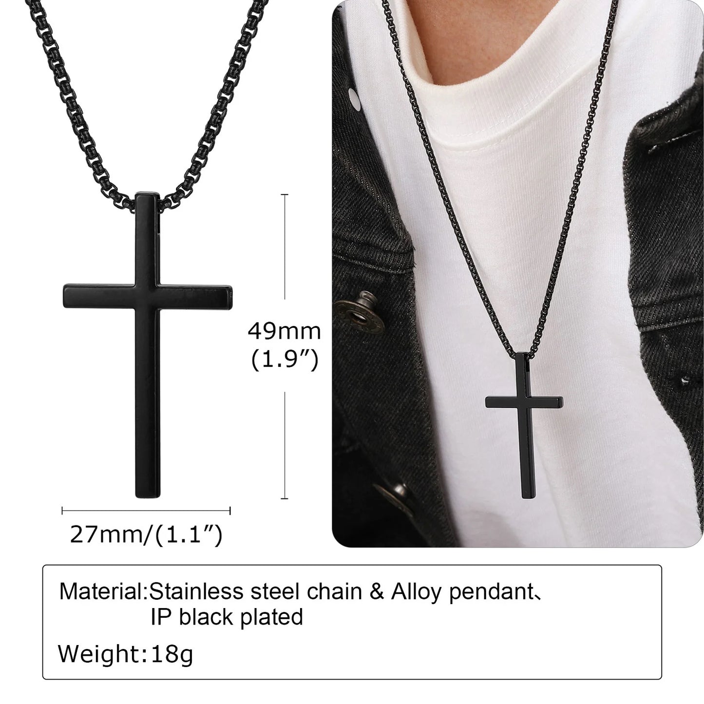 Plain Cross Pendant Collar with Stainless Steel Box Chain