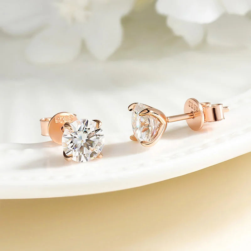 Rose Gold Colour Moissanite Stud Earrings