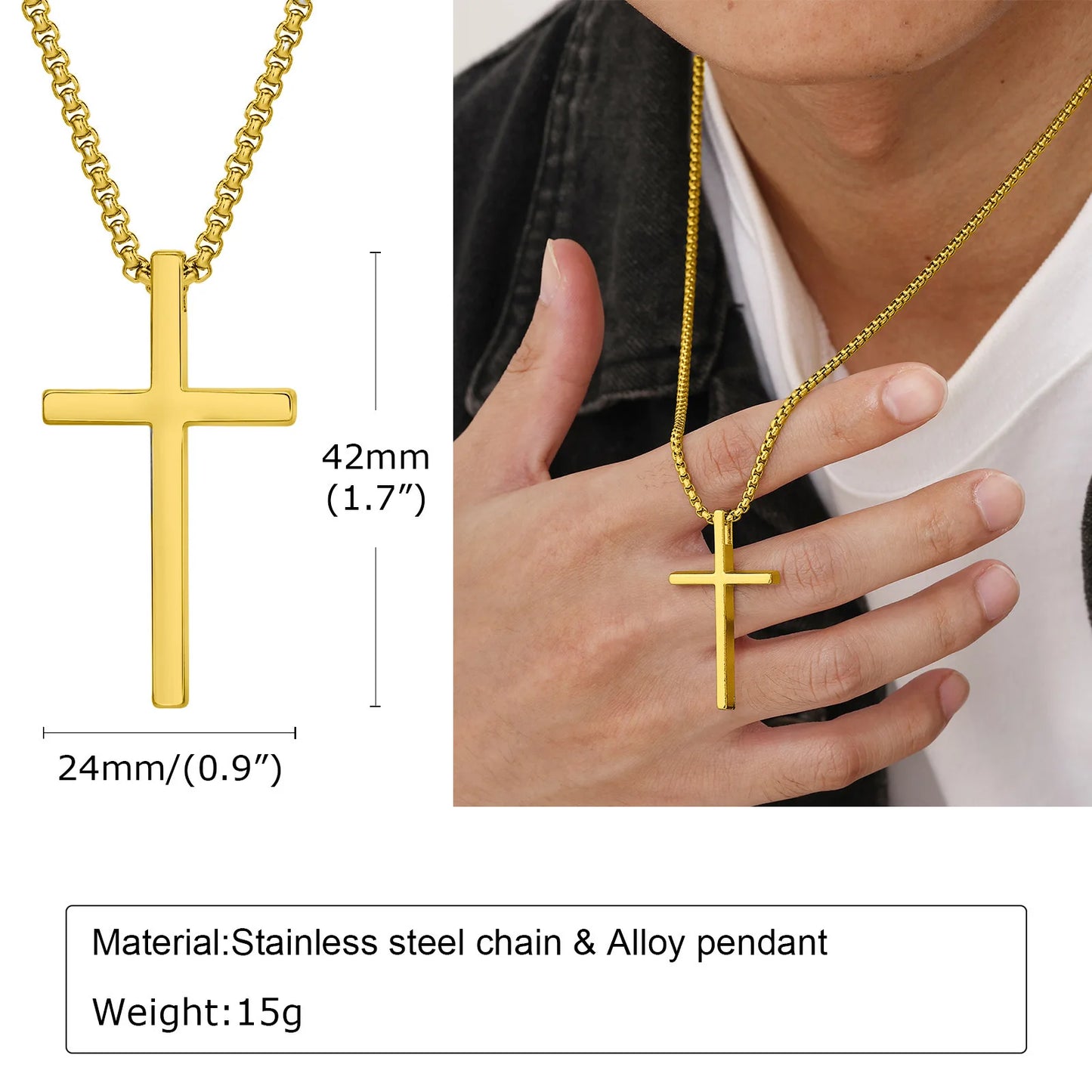 Plain Cross Pendant Collar with Stainless Steel Box Chain