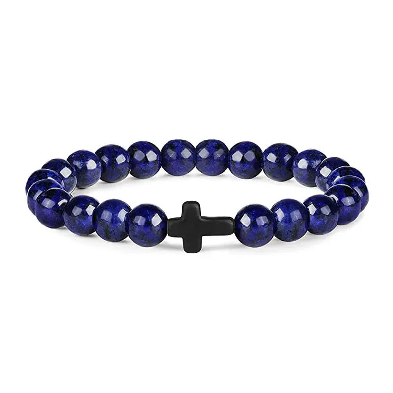 Stone Wood Beads Rosary Hematite Cross Bracelets