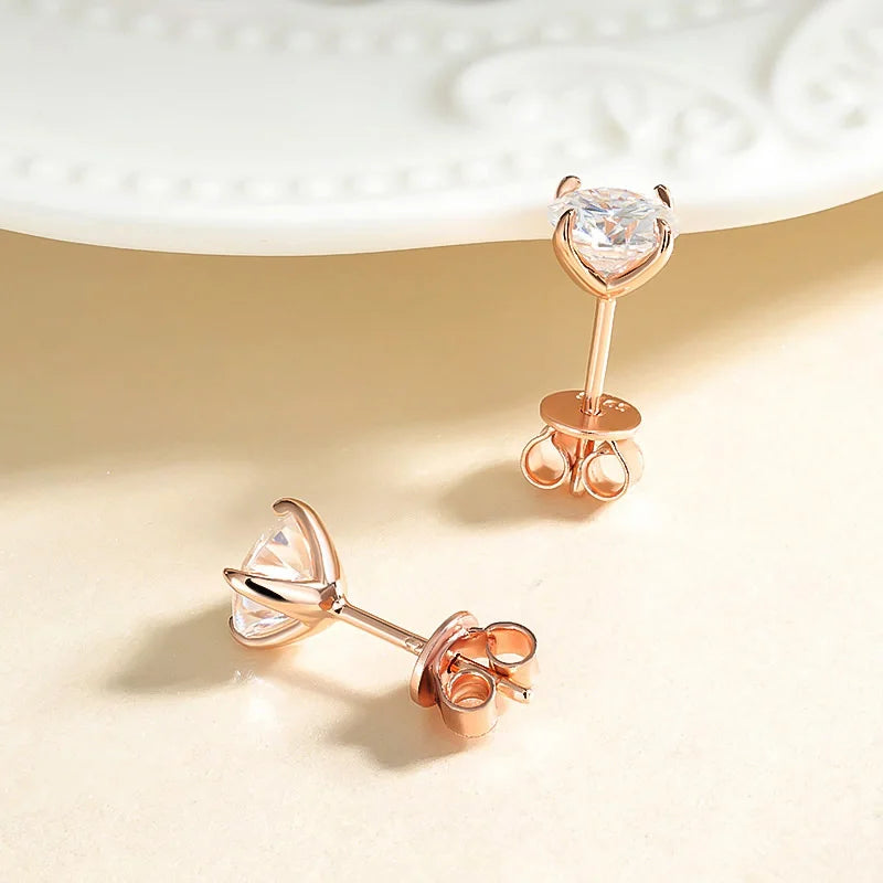 Rose Gold Colour Moissanite Stud Earrings