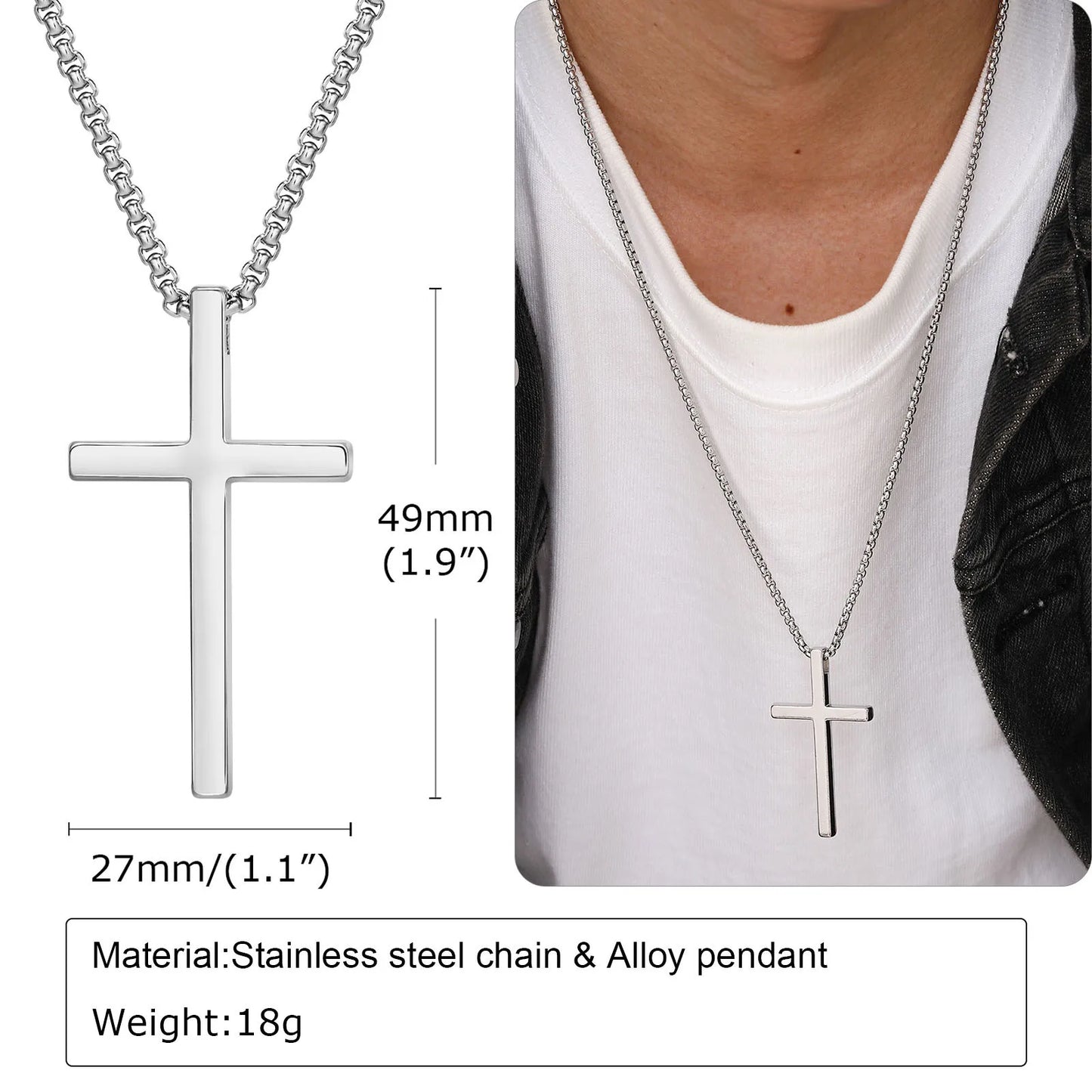 Plain Cross Pendant Collar with Stainless Steel Box Chain