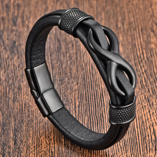 Classic Stainless Steel Leather Bracelet