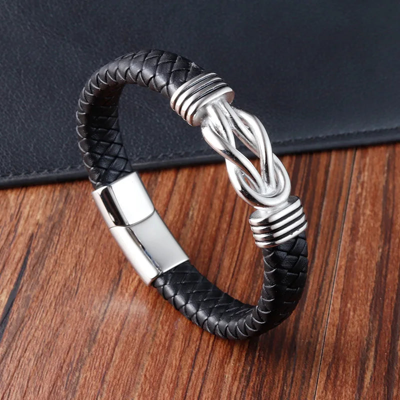 Classic Stainless Steel Leather Bracelet
