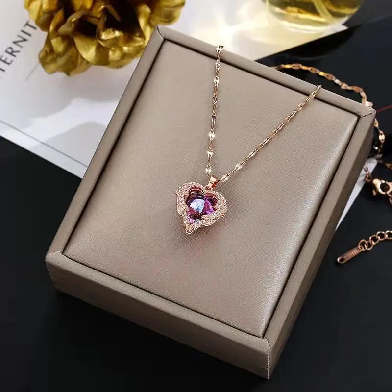 Top Luxury Colorful Crystal Ocean Heart Pendant Necklace