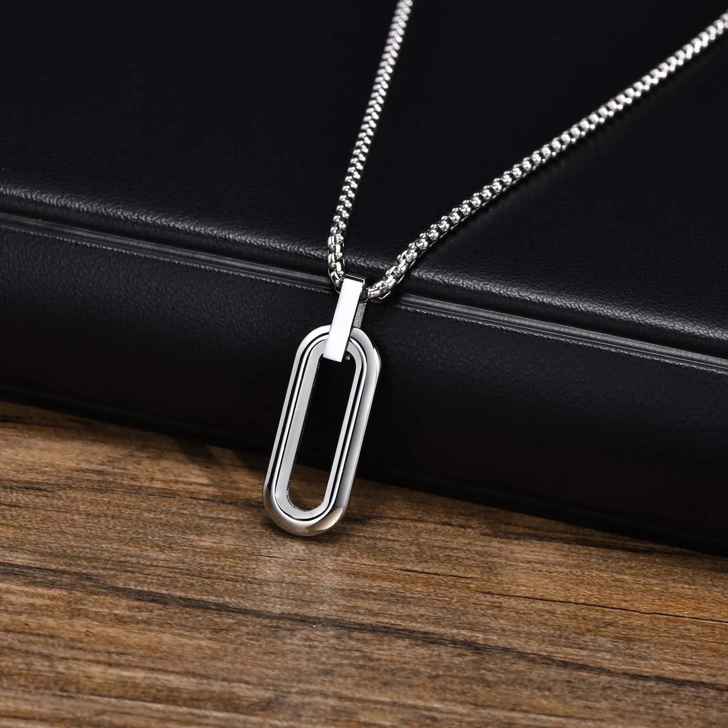 Geometric Stainless Steel Pendant with Box Chain