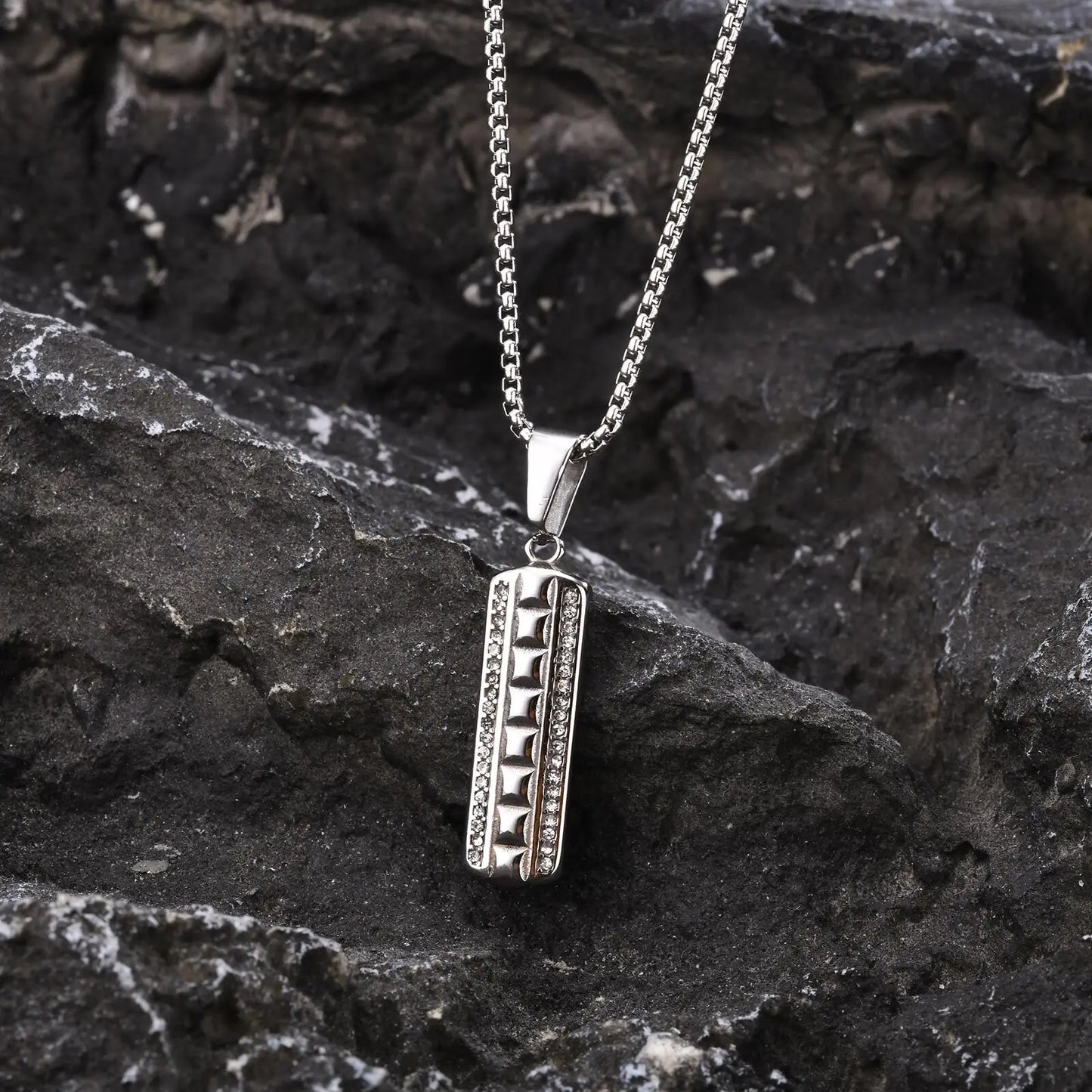 Geometric Stainless Steel Pendant with Box Chain